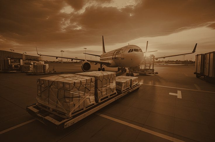 Air freight cargo handling, representing Merova Tradex's import and export logistics